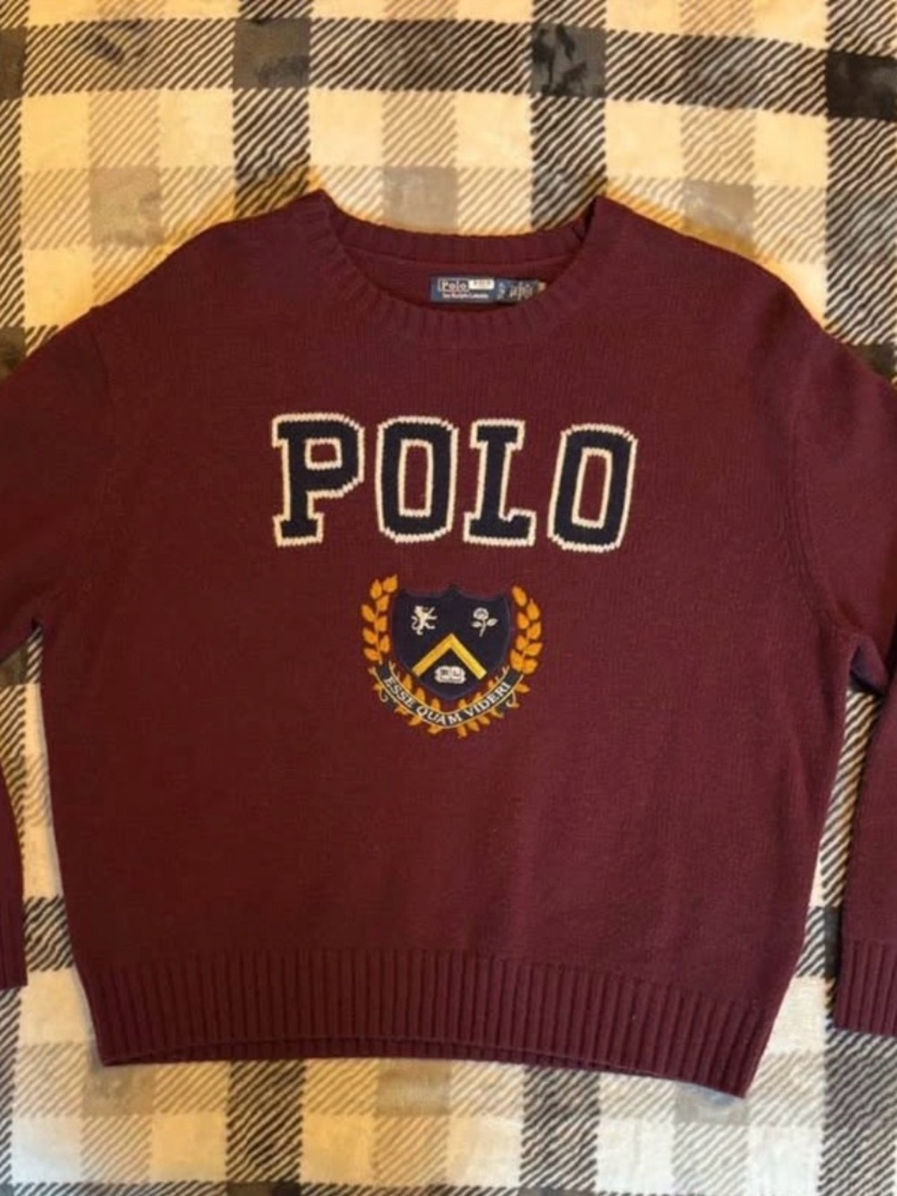 Polo by Ralph Lauren Men's Burgundy Crewneck Sweater 100% Wool
